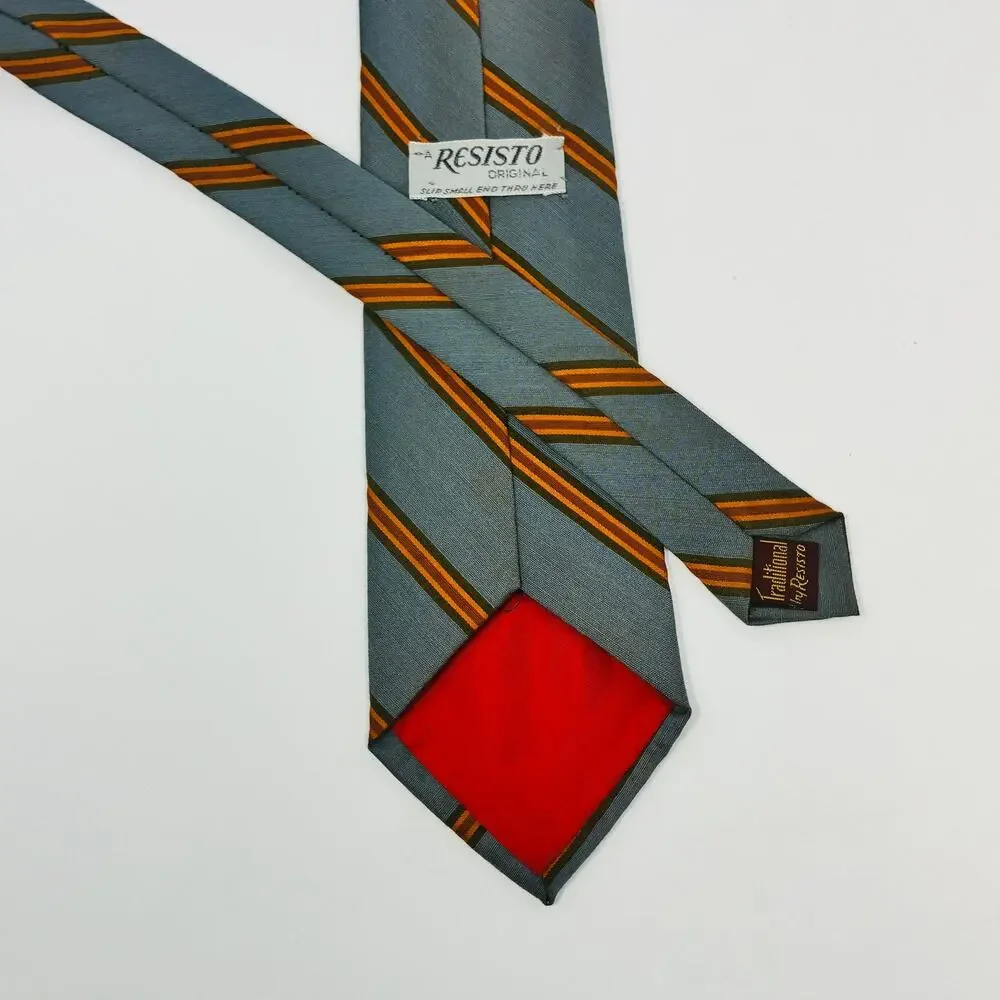 Resisto Original Gray Orange Stripe Silk Tie 3.5 x 53.5 Vintage Classic Necktie